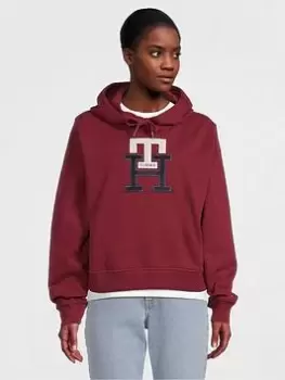 Tommy Hilfiger Large Monogram Logo Hoodie - Red, Size XS, Women