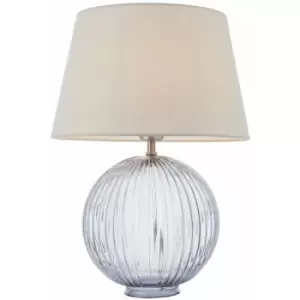 Loops - Table Lamp Smokey Grey Ribbed Glass & Pale Grey Cotton 40W E27 gls