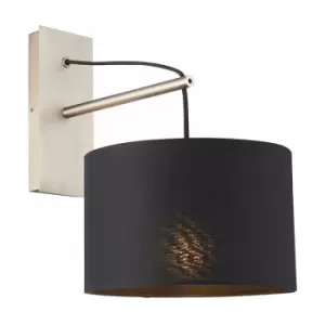 Loops - Matt Nickel Wall Light & Black Cotton Fabric Shade - Hanging Wall Lamp Fitting