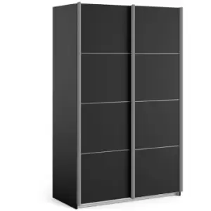 Verona Sliding Wardrobe 120cm in Black Matt with Black Matt Doors with 2 Shelves - Black Matt