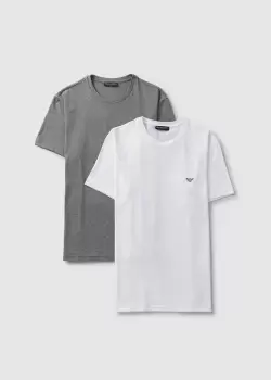 Emporio Armani Mens Classic 2-Pack T-Shirt In White/Grey