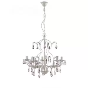 Onli Kate 5 Light Multi Arm Chandelier, Ivory Pink Droplets