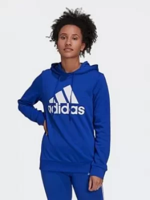 adidas Essentials Relaxed Logo Hoodie, Blue/White, Size L, Women