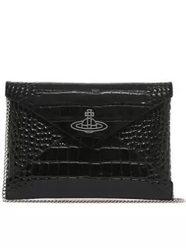 Vivienne Westwood Crocodile Thin Line Orb Envelope Clutch With Chain - Black