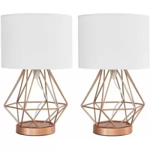 Minisun - 2 x Copper Touch Table Lamps + White Shade - No Bulbs