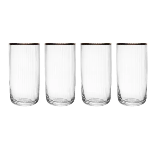 Sorrento Ridged Crystal Highball Glasses, Set of 4, 510ml