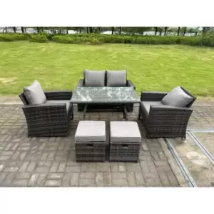 Fimous 4 Seater Outdoor Dark Grey Rattan Lounge Complete Sofa Set with Regular Dining Table and 2 Stools