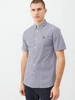 Lyle & Scott Short Sleeved Gingham Shirt - Navy/White, Size L, Men