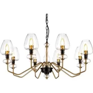 Elstead - Armand 8 Light Chandelier, Aged Brass, Glass Shade