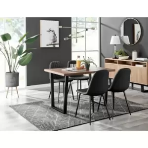 Kylo Brown Wood Effect Dining Table & 4 Black Corona Faux Leather Dining Chairs with Black Legs Diamond Stitch - Black