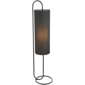 Loops - Matt Black Oval Floor Lamp & Black Fabric Shade - 1360mm Height - Standing Light