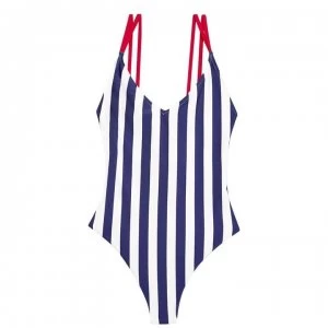 Jack Wills Clifton Strappy Low Back Swimsuit - Blue Stripe