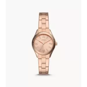 Fossil Womens Rye Three-Hand Date Rose Gold-Tone Stainless Steel Watch - Rose Gold