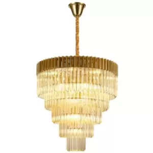 Luminosa Lighting - Luminosa Poland Ceiling Pendant Round 5 Tier 19 Light E14, Brass, Cognac Sculpted Glass, Item Weight: 32.6kg