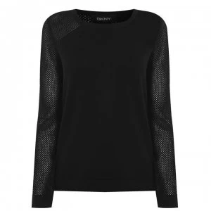 DKNY Long Sleeve Mesh Crew Sweatshirt - Black BLK