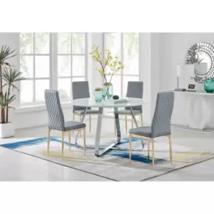 Furniture Box Santorini White Round Dining Table and 4 Grey Gold Leg Milan Chairs