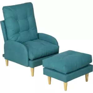 HOMCOM Modern Upholstered Armchair with Footstool Adjustable Back Blue - Blue