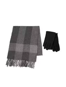 TOTES Wool Blend Check Scarf And Thermal Lined Gloves, Grey, Men