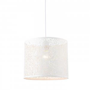 Floral Leaves Round Ceiling Pendant Light Matt Ivory Paint, E27