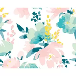 Origin Murals Graphic Flower Blush & Jade Wall Mural - 3.5m x 2.8m