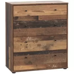 Forte Modern & Wide 4 Drawer Chest of Drawers - Vintage Wood - Brown