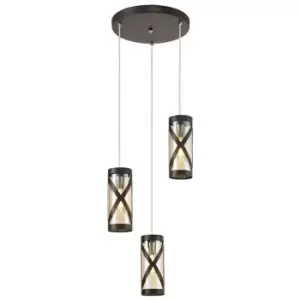 3 Light Round Ceiling Cluster Pendant E14, Oiled Bronze, Polished Chrome, Amber - Luminosa Lighting