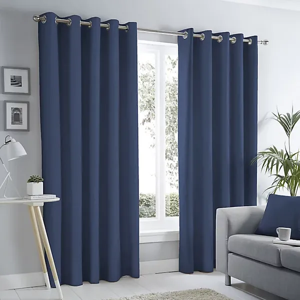 Fusion Fusion - Sorbonne 100% Cotton Eyelet Lined Curtains, Navy, 66 x 72" SNENN66726LUU