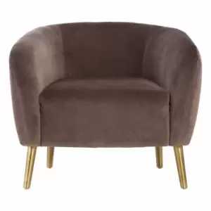 Interiors by PH Round Armchair Grey Velvet Gold Finish Metal Legs