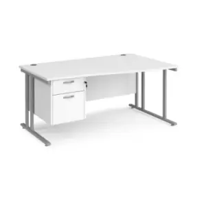 Office Desk Right Hand Wave Desk 1600mm With Pedestal White Top With Silver Frame Maestro 25 MC16WRP2SWH