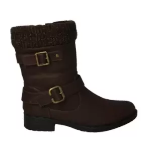 Fabric PU Double Buckle Boot - Brown