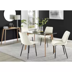 Furniturebox UK - Furniturebox Malmo Rectangular Glass and Wooden Leg Modern Industrial Dining Table & 4 Cream Pesaro Black Leg Velvet Chairs