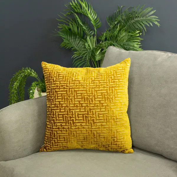 Delphi Velvet Jacquard Cushion Gold / 45 x 45cm / Feather Filled