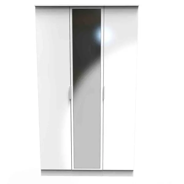 Welcome Furniture Ready Assembled Plymouth Triple Mirror Wardrobe In White Gloss