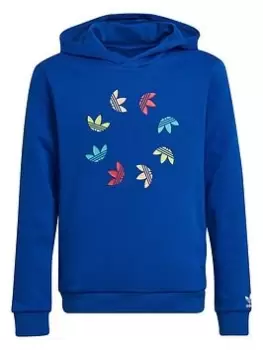 Adidas Originals Junior Unisex Trefoil Graphic Hoodie - Blue/Multi