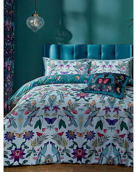 Catherine Lansfield CL Mya Tropical Birds Duvet Set Teal/Purple Print SINGLE PO50501