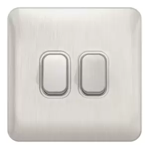 Schneider Electric Lisse Screwless Deco - Double 2 Way Light Switch, 10AX, GGBL1022WSS, Stainless Steel with White Insert