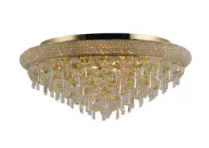 Alexandra Flush Ceiling 9 Light French Gold, Crystal