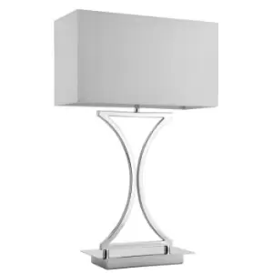 Modern Table Lamp Light Chrome Metal & White Fabric Shade Square Desk Sideboard