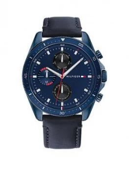 Tommy Hilfiger Blue Ip Case, Blue Dial Leather Strap Watch