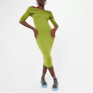 I Saw It First Rib Bardot Midaxi Dress - Green