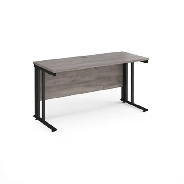 Maestro 25 straight desk 1400mm x 600mm - Black cable managed leg frame, grey oak top