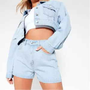 I Saw It First Diamante Denim Shorts - Blue