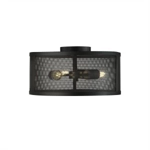 3 Light Flush Ceiling Light Mesh Matt Black, E27