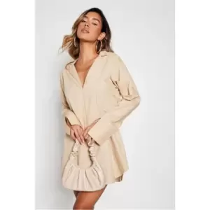 I Saw It First Woven Concealed Zip Long Sleeve Shirt Dress - Brown