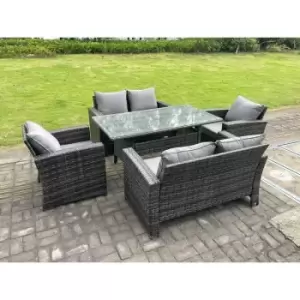 Fimous 6 Seater Outdoor Dark Grey Rattan Lounge Complete Sofa Set