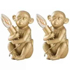 Minisun - 2 x Baby Monkey Table Lamps - Gold - No Bulb