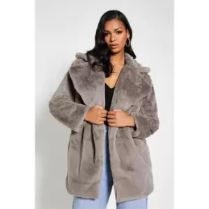 I Saw It First Faux Fur Mid Length Coat - Brown