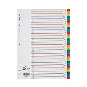 Elite A4 File Index Multicoloured Tabs Polypropylene 1 31 White 940209