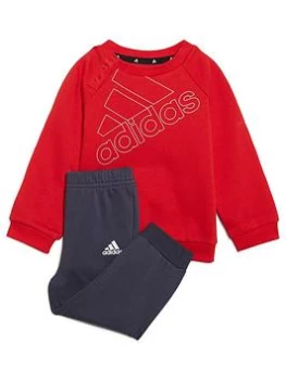 Boys, adidas Infant Big Logo Crew & Pant Set, Red/Navy, Size 3-6 Months