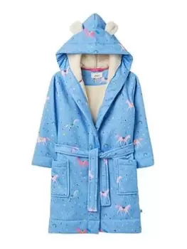 Joules Girls Horse Fleece Lined Dressing Gown - Blue Size 3-4 Years, Women